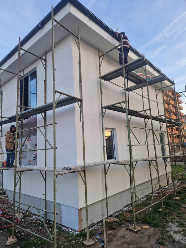 Aplicare tencuiala decorativa siliconata casa metalica cu etaj Bucuresti