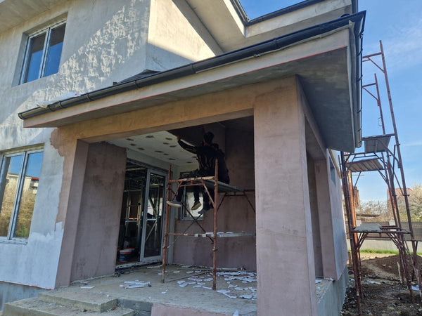 Aplicare tencuiala decorativa siliconata casa metalica cu etaj Bucuresti