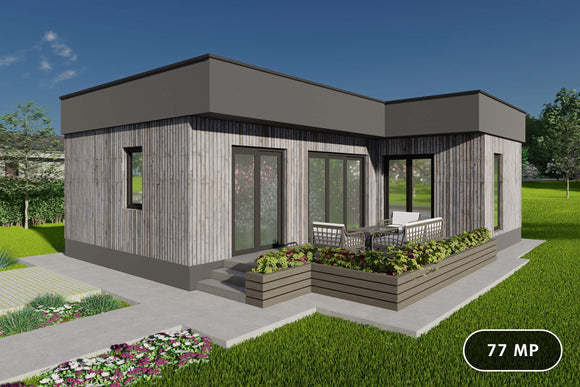 Constructie casa pe zidarie mica 1 dormitor 60mp de caramida - perspectiva 3d poza 1