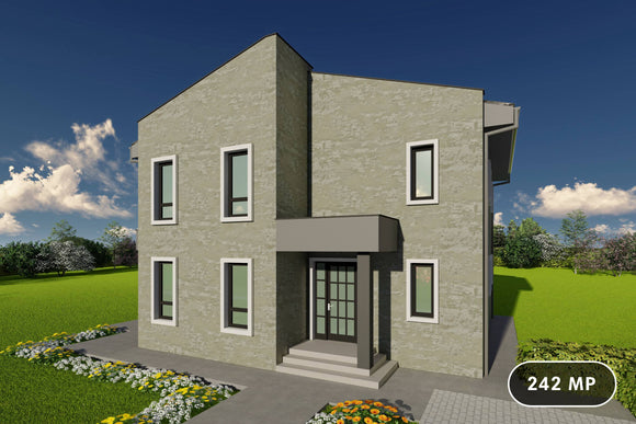 Constructie casa zidarie de bca cu etaj si 5 camere 240 mp - casa cu placari ceramice gri imagine 1