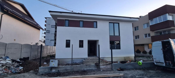 Finalizare fatade constructie casa metalica cu etaj si placari decorative