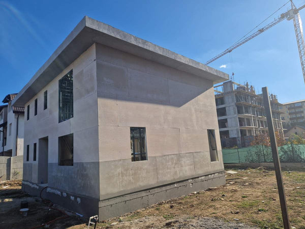 Placari exterioare pereti cu fibrociment si acoperis cu osb casa cu etaj