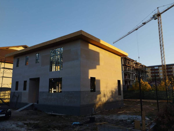 Placari exterioare pereti cu fibrociment si acoperis cu osb casa cu etaj