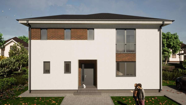 Finalizare fatade constructie casa metalica cu etaj si placari decorative