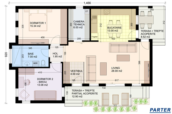 Proiect casa moderna fara acoperis pe structura metalica schita casa - plan compartimentare