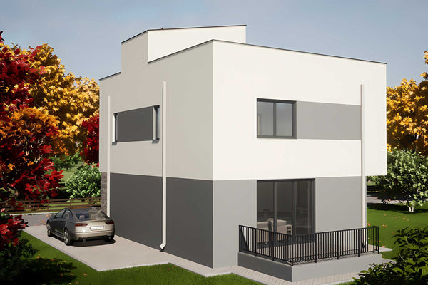 Proiect casa pe structura metalica stil mediteranean 280 mp - fatada principala imagine 2