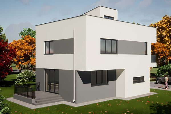 Proiect casa pe structura metalica stil mediteranean 280 mp - fatada principala imagine 6