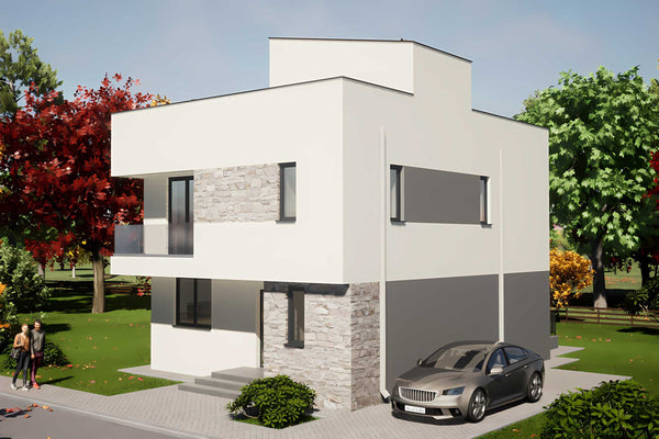Proiect casa pe structura metalica stil mediteranean 280 mp - fatada principala imagine 7