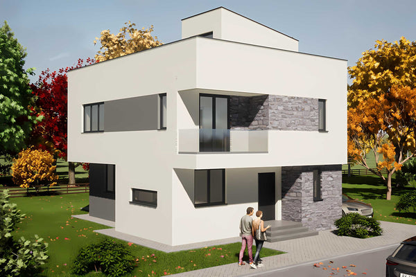 Proiect casa pe structura metalica stil mediteranean 280 mp - fatada principala imagine 8