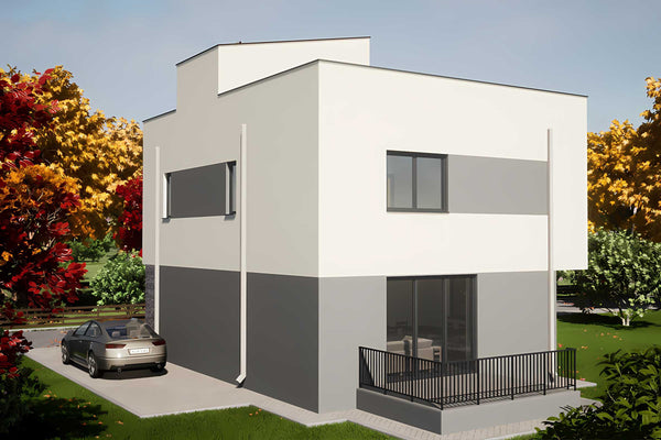Proiect casa pe structura metalica stil mediteranean 280 mp - fatada principala imagine 9