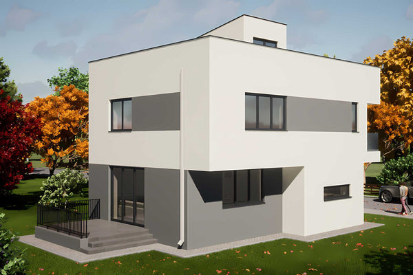 Proiect casa pe structura metalica stil mediteranean 280 mp - fatada principala imagine 10