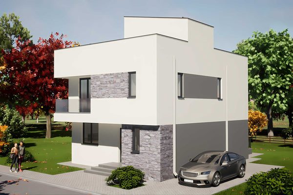 Proiect casa pe structura metalica stil mediteranean 280 mp - fatada principala imagine 11
