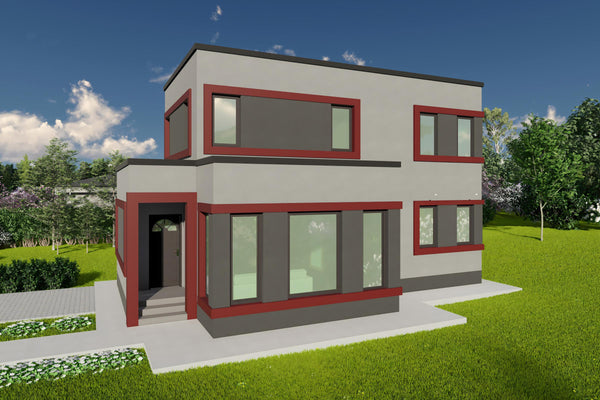 Proiect de casa moderna cu etaj pe structura metalica 120mp design fatada poza 02