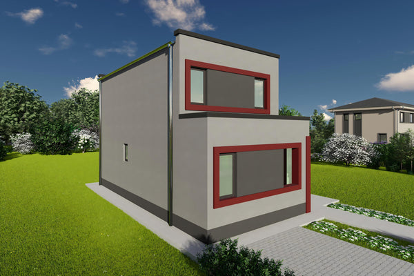 Proiect de casa moderna cu etaj pe structura metalica 120mp design fatada poza 10