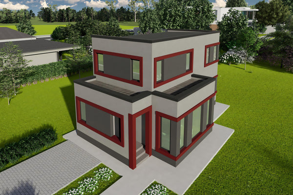 Proiect de casa moderna cu etaj pe structura metalica 120mp design fatada poza 13