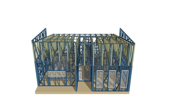 Montaj in derulare structura metalica pentru 2 case parter de 122mp
