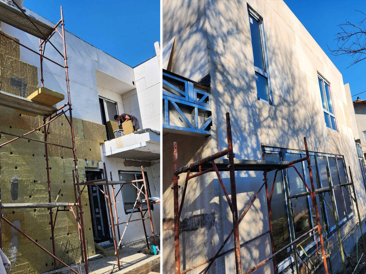 Montaj termosistem vata bazaltica si masa de spaclu casa cu etaj