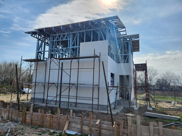 Placare pereti cu fibrociment si acoperis cu osb casa parter-etaj