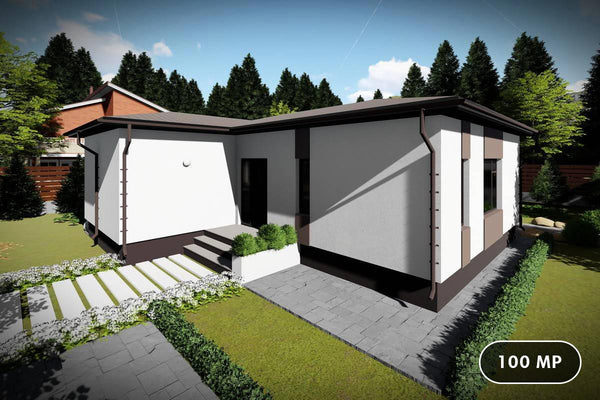 Proiect casa pe structura metalica 100 mp fara etaj 100-075 - fatada de casa exterior imagine 1