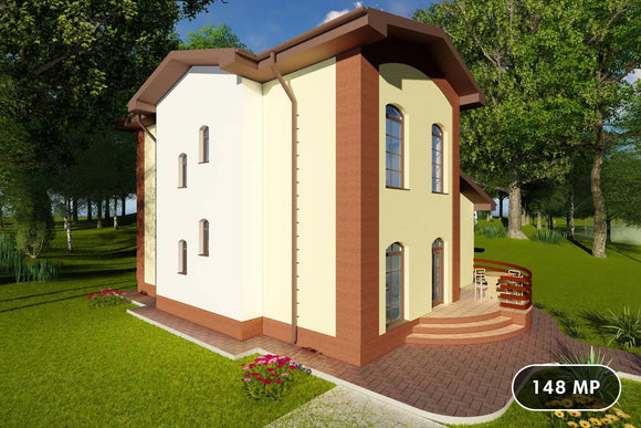 Proiect casa pe structura metalica 150 mp cu etaj 148-022 - model de fatada imagine 1