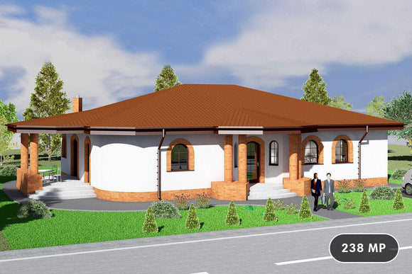 Proiect casa pe structura metalica brancoveneasca parter 004 - fatada casa traditionala imagine 1