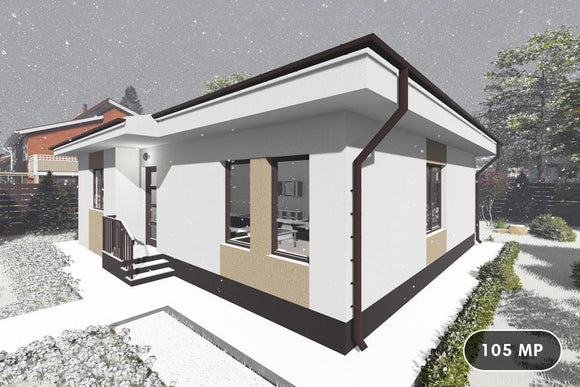 Proiect casa pe structura metalica cu 3 dormitoare 100 mp - fatada de casa moderna imagine 1