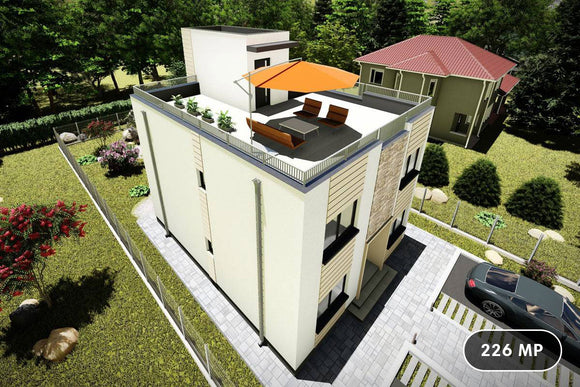 Proiect casa pe structura metalica cu etaj fara acoperis 081 - model fatada imagine 1