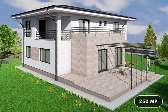 Proiect casa pe structura metalica cu etaj si 4 camere 009 - fatada de casa imagine 1
