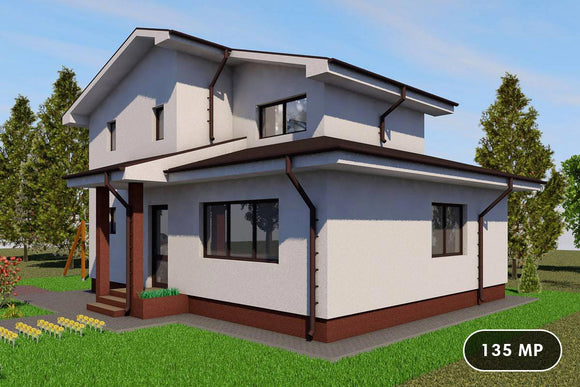 Proiect casa pe structura metalica cu mansarda 4 camere 013 - fațadă casă imagine 1