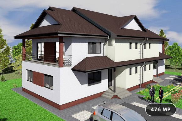 Proiect casa pe structura metalica duplex cu etaj 476-011 - fatada de casa imagine 1
