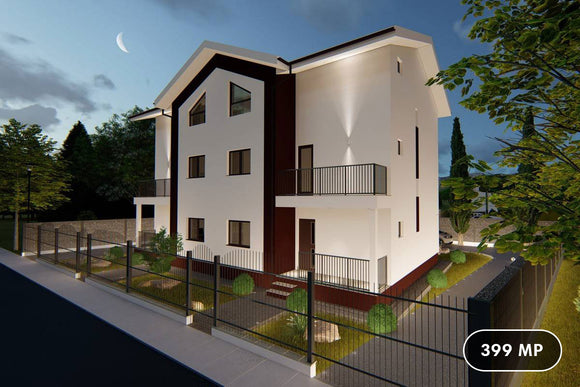 Proiect casa pe structura metalica duplex cu mansarda 066 - fatada casei imagine 1