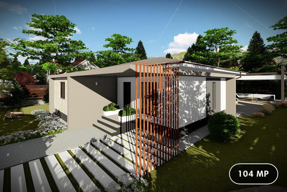 Proiect casa pe structura metalica fara etaj moderna 104-068 - model fatada imagine 1