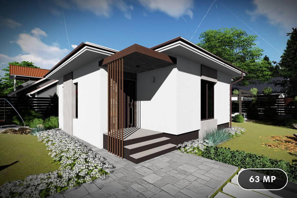 Proiect casa pe structura metalica mica cu 2 camere 60 mp - fatada de casa imagine 1