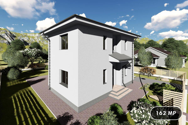 Proiect casa pe structura metalica moderna 4 dormitoare 092 - fatada de casa alba imagine 1