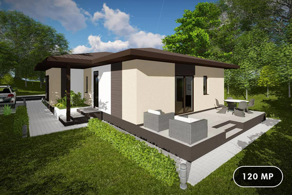 Proiect casa pe structura metalica moderna pe un nivel 120mp - fatada de casa exterior imagine 1