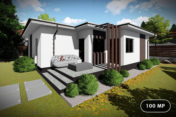 Proiect casa pe structura metalica parter 100 mp 100-078 - fatada casa moderna imagine 1