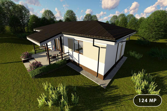 Proiect casa pe structura metalica pe un nivel 120 mp 037 - fatada de casa la exterior imagine 1