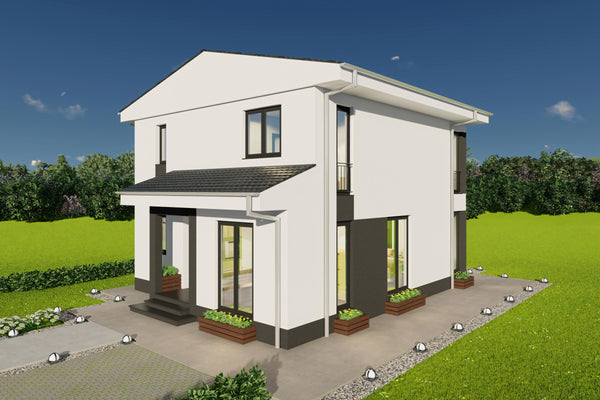 Casa 150 mp cu etaj – randare zona de acces intare si acces exterior din living