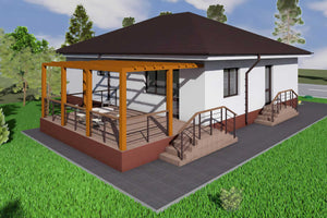 Casa BCA parter zidarie constructie cu terasa pergola 160mp -  fotografie 3d casa unghi 3 thumbnail