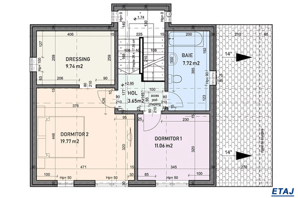 Casa BCA sau caramida etaj 3 camere constructie zidarie 097 -  imagine 2d compartimentare casa la etaj