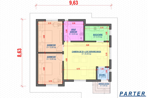 Casa compacta constructie din zidarie amprenta 80 mp 081-086 - plan arhitect parter