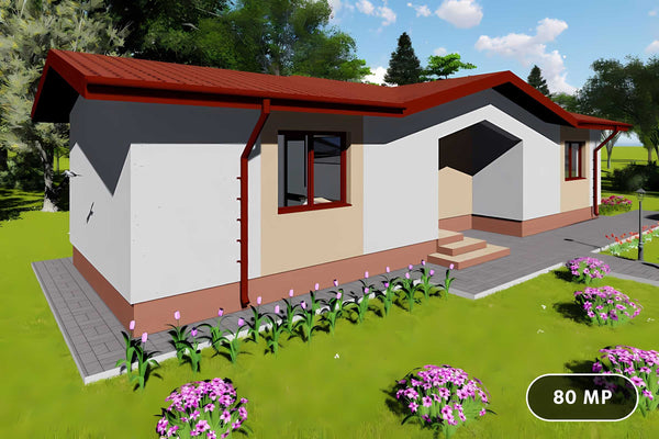 Casa de BCA 80 mp 2 dormitoare constructie zidarie parter 35 - casa la exterior aspect 3D imagine 1