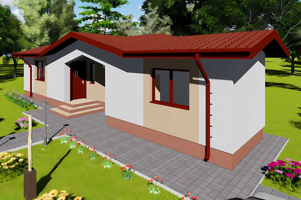 Casa de BCA 80 mp 2 dormitoare constructie zidarie parter 35 - casa la exterior aspect 3D imagine 3