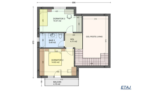 Casa de BCA cu etaj si terasa 150 mp constructie zidarie 106 - schita etaj