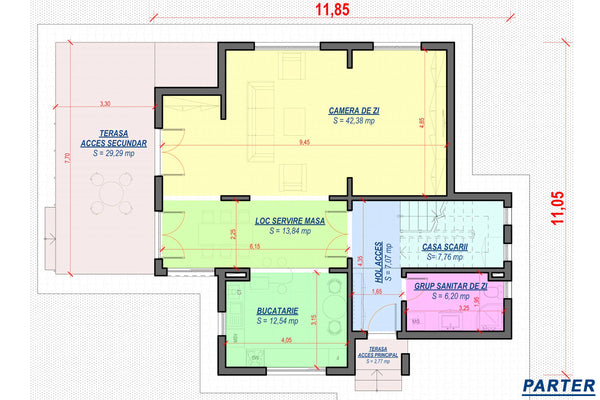 Casa din caramida constructie zidarie 4 camere cu terase 009 - schita parter