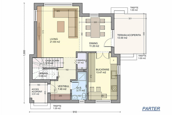 Casa din caramida sau BCA 180 mp constructie din zidarie 110 - plan arhitect parter