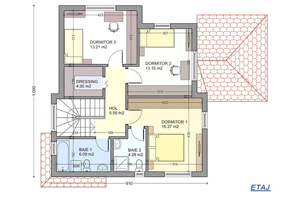 Casa din caramida sau BCA 180 mp constructie din zidarie 110 - plan arhitect etaj