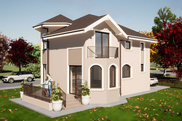 Casa din caramida sau BCA 4 camere constructie zidarie 098 - exteriorul casei imagine 3D 2