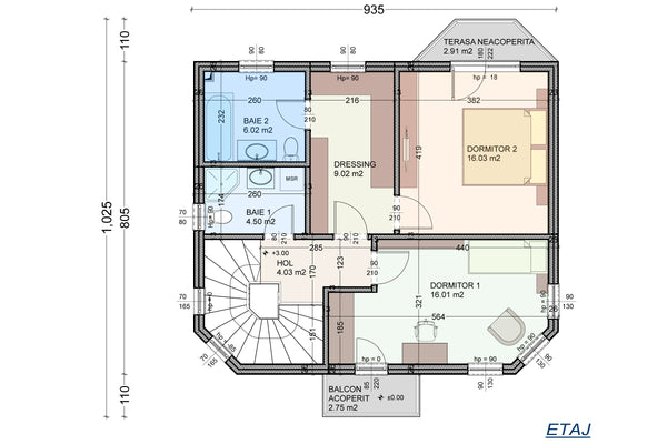 Casa din caramida sau BCA 4 camere constructie zidarie 098 - plan etaj