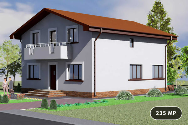 Casa din caramida sau BCA constructie zidarie cu terase 005 - casa la exterior 3D imagine 1